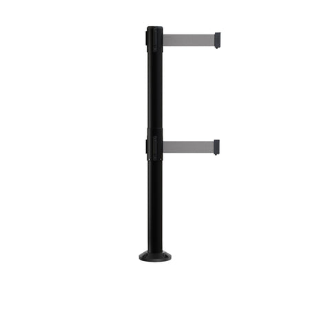 Retractable Dual Belt Barrier Safety Stanchion, Fixed Base, Black Post, 9 Ft. Belts - Montour Line MX630DF - Crowd Control Warehouse