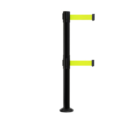 Retractable Dual Belt Barrier Safety Stanchion, Fixed Base, Black Post, 9 Ft. Belts - Montour Line MX630DF - Crowd Control Warehouse