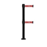 Retractable Dual Belt Barrier Safety Stanchion, Fixed Base, Black Post, 9 Ft. Belts - Montour Line MX630DF - Crowd Control Warehouse