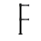 Retractable Dual Belt Barrier Safety Stanchion, Fixed Base, Black Post, 9 Ft. Belts - Montour Line MX630DF - Crowd Control Warehouse