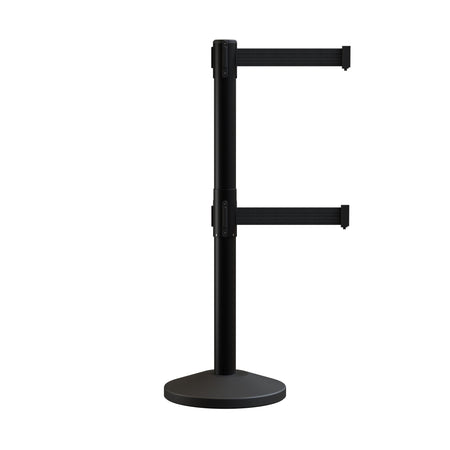 Retractable Dual Belt Barrier Stanchion, Black Post, 7.5 Ft. Belt - Montour Line MLine 630D - Crowd Control Warehouse