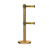 Retractable Dual Belt Barrier Stanchion, Cast Iron Base, Satin Brass Post, 11 ft Belt - Montour Line MI630D - Crowd Control Warehouse