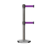 Retractable Dual Belt Barrier Stanchion, Cast Iron Base, Satin Stainless Steel Post, 9 ft Belt - Montour Line MI630D - Crowd Control Warehouse