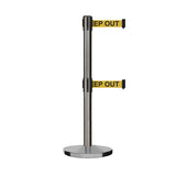 Retractable Dual Belt Barrier Stanchion, Cast Iron Base, Satin Stainless Steel Post, 9 ft Belt - Montour Line MI630D - Crowd Control Warehouse
