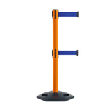 Retractable Dual Belt Barrier Stanchion, Heavy - Duty Rubber Base, 11 ft Belt - Montour Line MSR630D - Crowd Control Warehouse