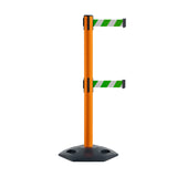 Retractable Dual Belt Barrier Stanchion, Heavy - Duty Rubber Base, 13 ft Belt - Montour Line MSR630D - Crowd Control Warehouse