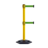 Retractable Dual Belt Barrier Stanchion, Heavy - Duty Rubber Base, 13 ft Belt - Montour Line MSR630D - Crowd Control Warehouse