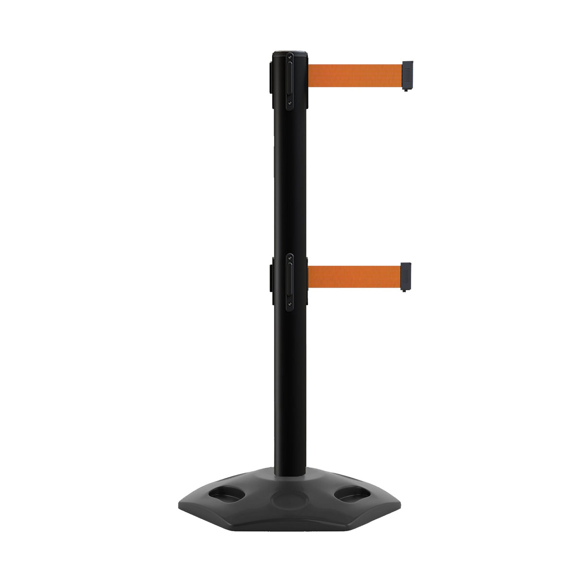 Retractable Dual Belt Barrier Stanchion, Heavy - Duty Rubber Base, 16 ft Belt - Montour Line MSR650D - Crowd Control Warehouse