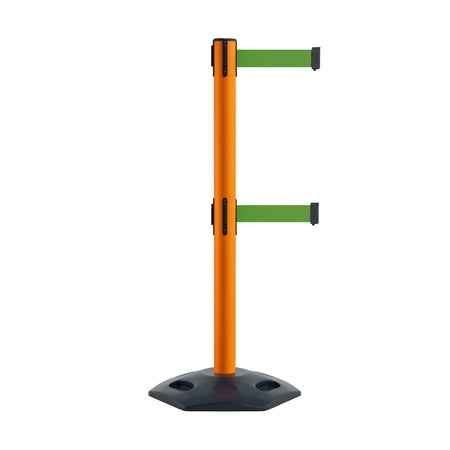 Retractable Dual Belt Barrier Stanchion, Heavy - Duty Rubber Base, 7.5 ft Belt - Montour Line MSR630D - Crowd Control Warehouse