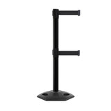Retractable Dual Belt Barrier Stanchion, Heavy - Duty Rubber Base, 7.5 ft Belt - Montour Line MSR630D - Crowd Control Warehouse