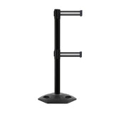 Retractable Dual Belt Barrier Stanchion, Heavy - Duty Rubber Base, 7.5 ft Belt - Montour Line MSR630D - Crowd Control Warehouse