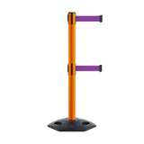 Retractable Dual Belt Barrier Stanchion, Heavy - Duty Rubber Base, 9 ft Belt - Montour Line MSR630D - Crowd Control Warehouse