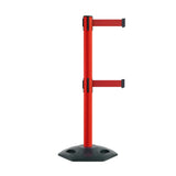 Retractable Dual Belt Barrier Stanchion, Heavy - Duty Rubber Base, 9 ft Belt - Montour Line MSR630D - Crowd Control Warehouse