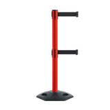 Retractable Dual Belt Barrier Stanchion, Heavy - Duty Rubber Base, 9 ft Belt - Montour Line MSR630D - Crowd Control Warehouse
