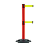 Retractable Dual Belt Barrier Stanchion, Heavy - Duty Rubber Base, 9 ft Belt - Montour Line MSR630D - Crowd Control Warehouse