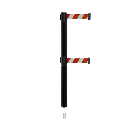 Retractable Dual Belt Barrier Stanchion, Mini Socket Base, Black Post, 13 ft Belt - Montour Line MX630DSK - Crowd Control Warehouse