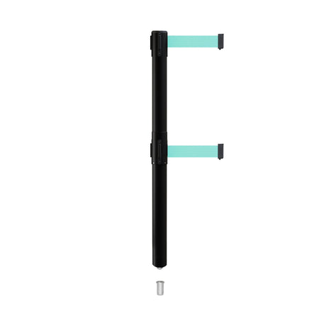 Retractable Dual Belt Barrier Stanchion, Mini Socket Base, Black Post, 13 ft Belt - Montour Line MX630DSK - Crowd Control Warehouse