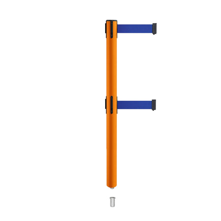 Retractable Dual Belt Barrier Stanchion, Mini Socket Base, Orange Post, 11 ft Belt - Montour Line MSX630DSK - Crowd Control Warehouse