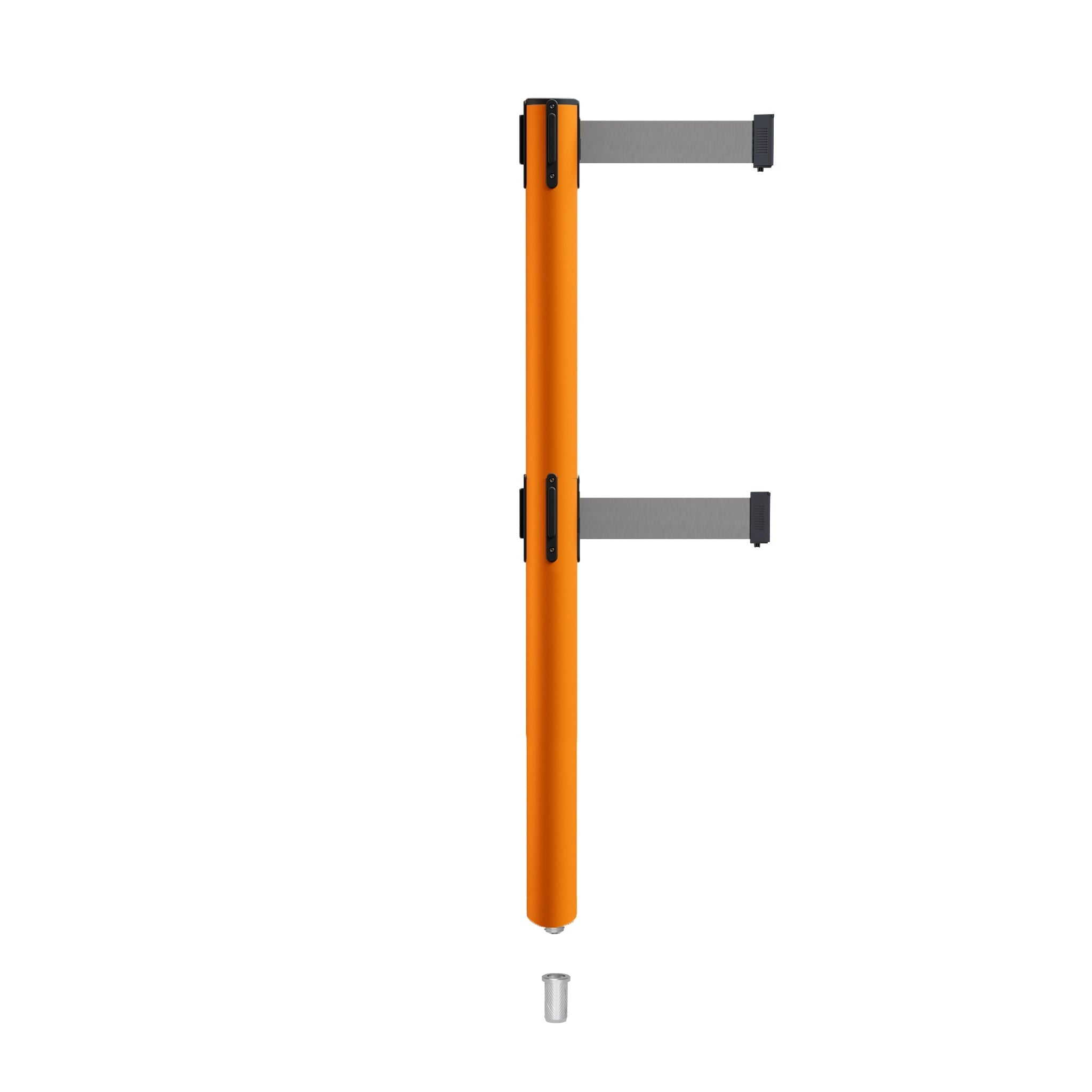 Retractable Dual Belt Barrier Stanchion, Mini Socket Base, Orange Post, 13 ft Belt - Montour Line MSX630DSK - Crowd Control Warehouse