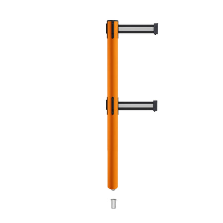 Retractable Dual Belt Barrier Stanchion, Mini Socket Base, Orange Post, 7.5 ft Belt - Montour Line MSX630DSK - Crowd Control Warehouse