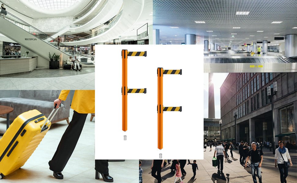 Retractable Dual Belt Barrier Stanchion, Mini Socket Base, Orange Post, 9 ft Belt - Montour Line MSX630DSK - Crowd Control Warehouse