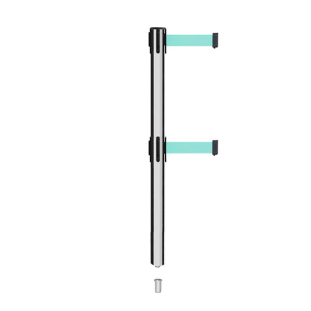 Retractable Dual Belt Barrier Stanchion, Mini Socket Base, Polished Stainless Steel Post, 11 ft Belt - Montour Line MX630DSK - Crowd Control Warehouse