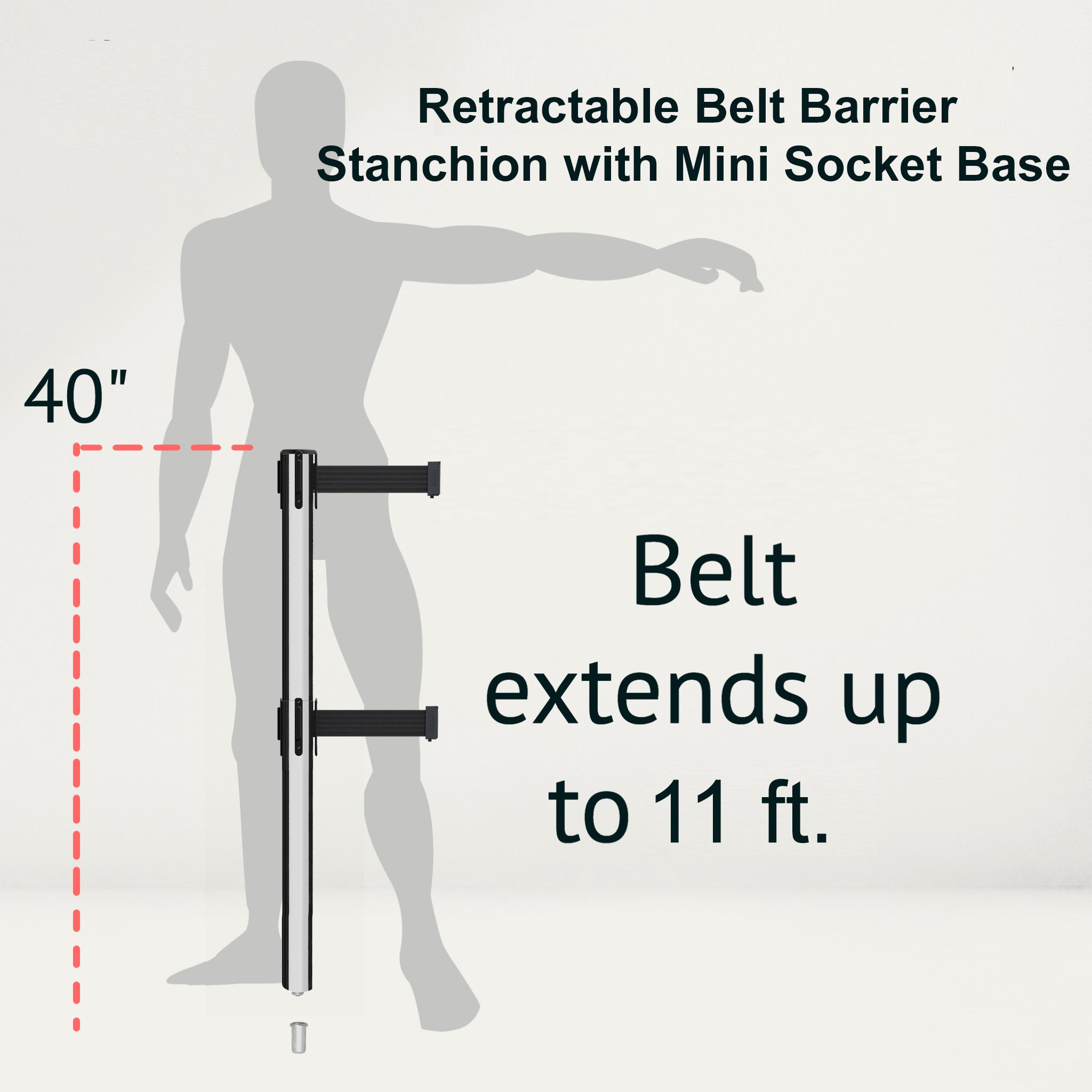 Retractable Dual Belt Barrier Stanchion, Mini Socket Base, Polished Stainless Steel Post, 11 ft Belt - Montour Line MX630DSK - Crowd Control Warehouse