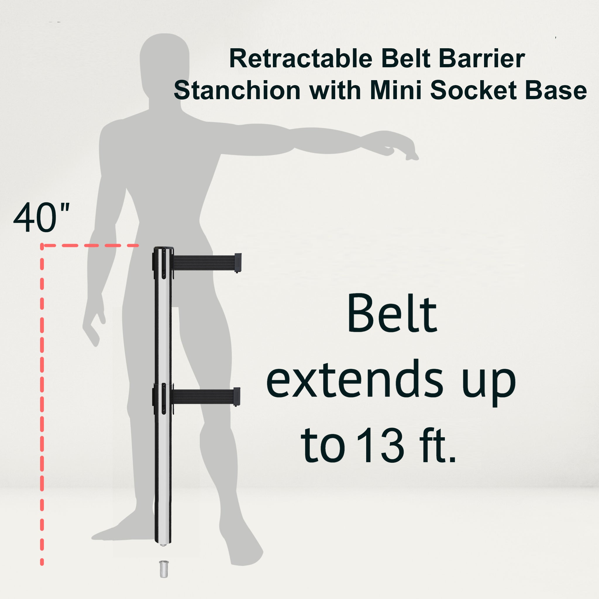 Retractable Dual Belt Barrier Stanchion, Mini Socket Base, Polished Stainless Steel Post, 13 ft Belt - Montour Line MX630DSK - Crowd Control Warehouse