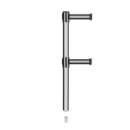 Retractable Dual Belt Barrier Stanchion, Mini Socket Base, Polished Stainless Steel Post, 13 ft Belt - Montour Line MX630DSK - Crowd Control Warehouse