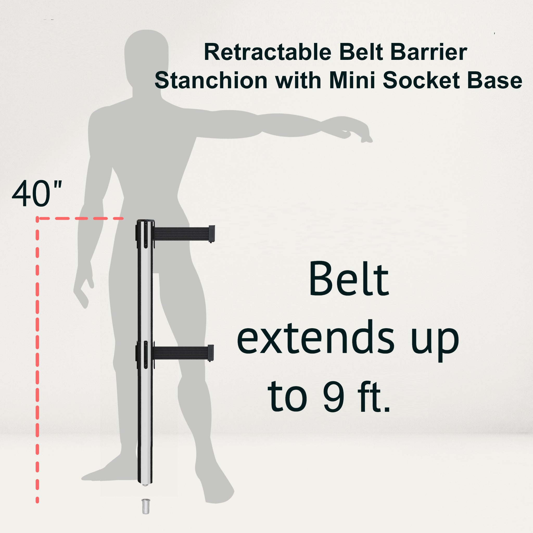 Retractable Dual Belt Barrier Stanchion, Mini Socket Base, Polished Stainless Steel Post, 9 ft Belt - Montour Line MX630DSK - Crowd Control Warehouse