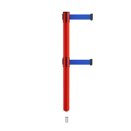 Retractable Dual Belt Barrier Stanchion, Mini Socket Base, Red Post, 11 ft Belt - Montour Line MSX630DSK - Crowd Control Warehouse