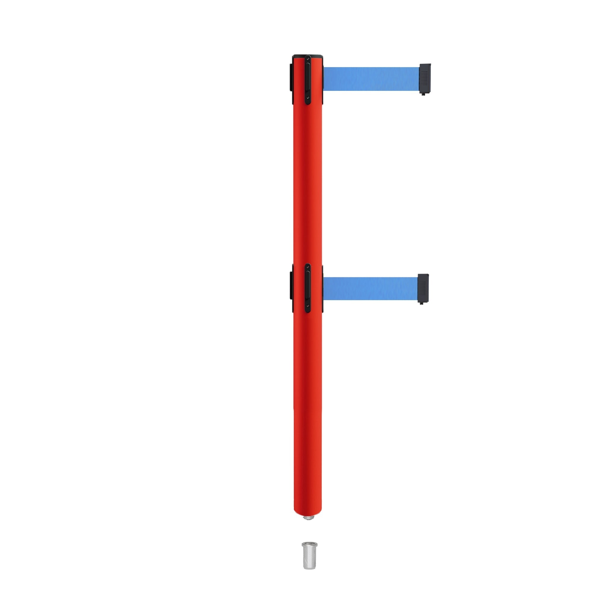 Retractable Dual Belt Barrier Stanchion, Mini Socket Base, Red Post, 11 ft Belt - Montour Line MSX630DSK - Crowd Control Warehouse