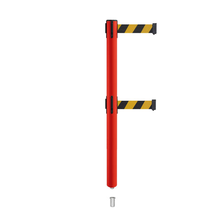 Retractable Dual Belt Barrier Stanchion, Mini Socket Base, Red Post, 13 ft Belt - Montour Line MSX630DSK - Crowd Control Warehouse