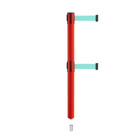 Retractable Dual Belt Barrier Stanchion, Mini Socket Base, Red Post, 13 ft Belt - Montour Line MSX630DSK - Crowd Control Warehouse