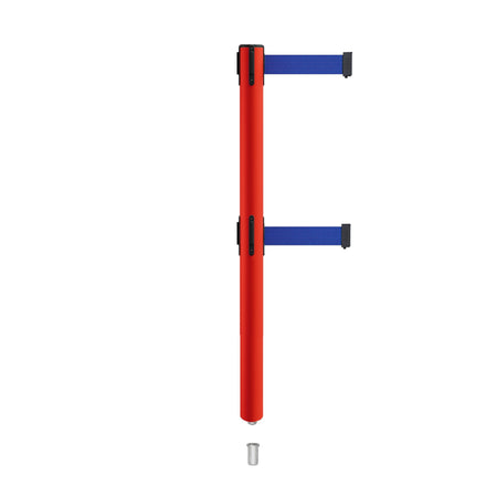 Retractable Dual Belt Barrier Stanchion, Mini Socket Base, Red Post, 13 ft Belt - Montour Line MSX630DSK - Crowd Control Warehouse