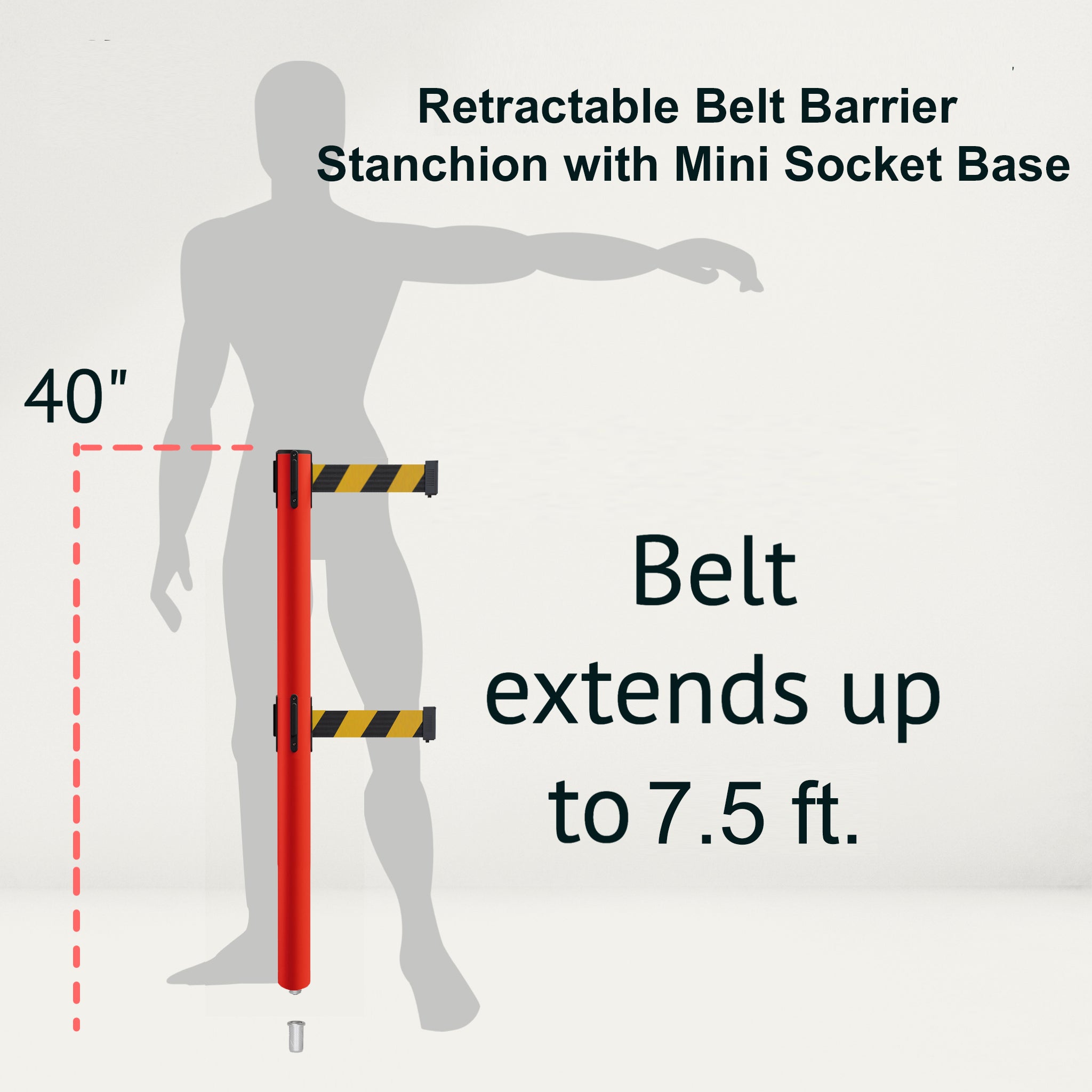 Retractable Dual Belt Barrier Stanchion, Mini Socket Base, Red Post, 7.5 ft Belt - Montour Line MSX630DSK - Crowd Control Warehouse