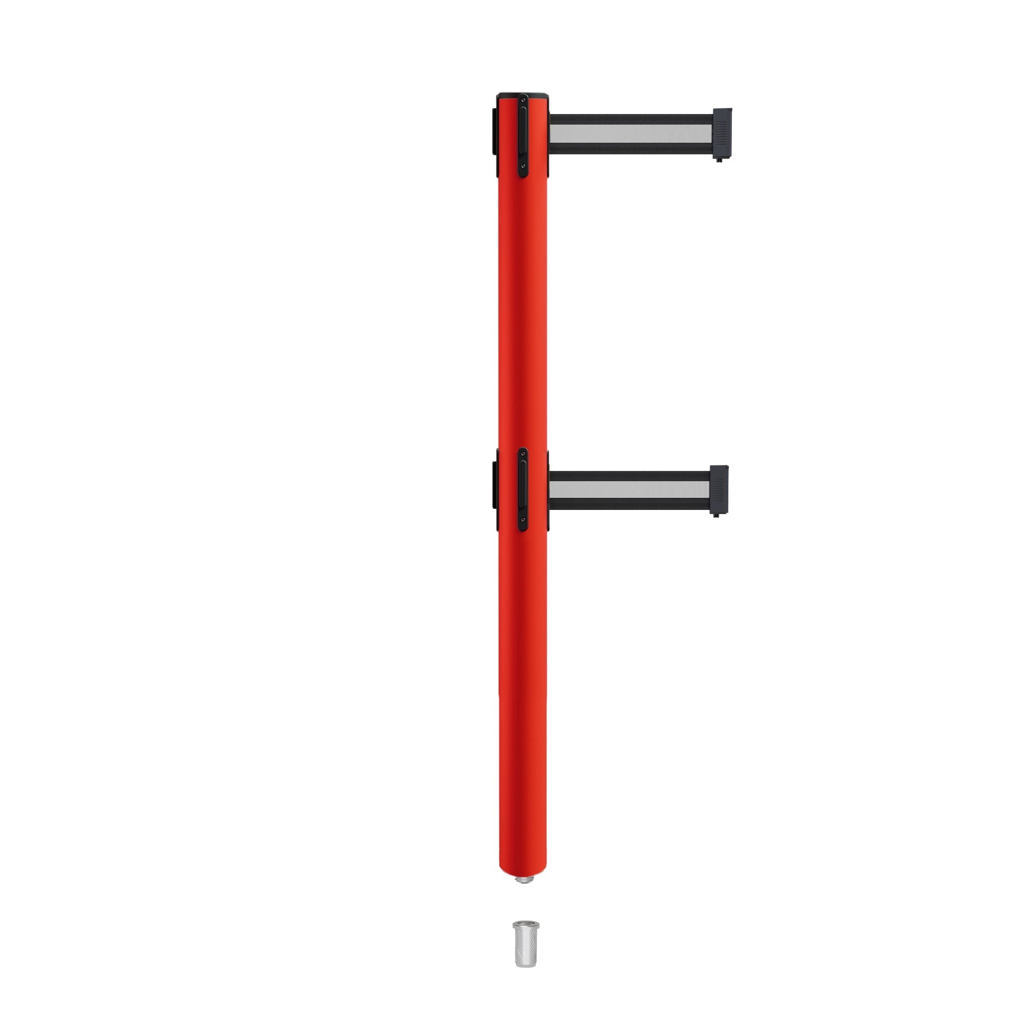 Retractable Dual Belt Barrier Stanchion, Mini Socket Base, Red Post, 7.5 ft Belt - Montour Line MSX630DSK - Crowd Control Warehouse