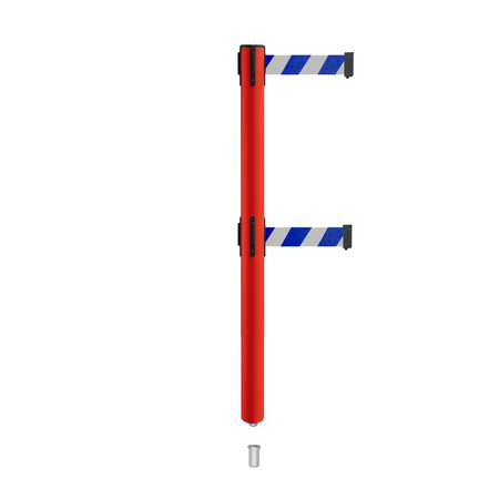 Retractable Dual Belt Barrier Stanchion, Mini Socket Base, Red Post, 9 ft Belt - Montour Line MSX630DSK - Crowd Control Warehouse