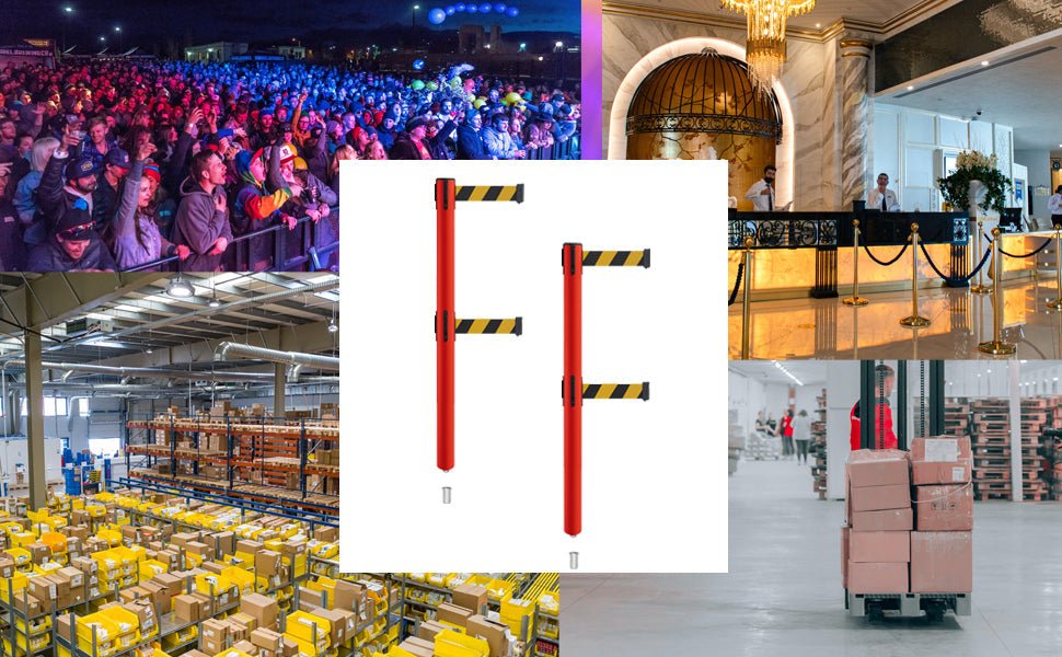 Retractable Dual Belt Barrier Stanchion, Mini Socket Base, Red Post, 9 ft Belt - Montour Line MSX630DSK - Crowd Control Warehouse