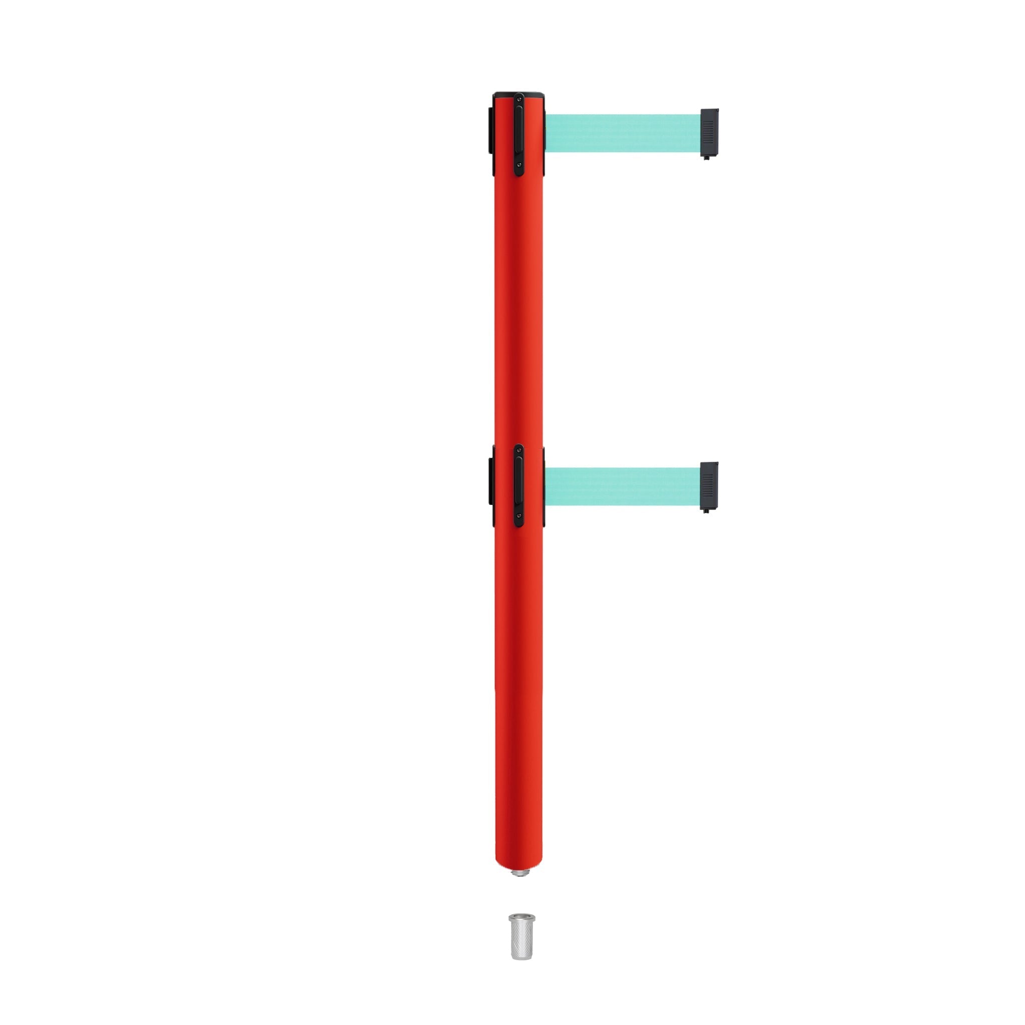 Retractable Dual Belt Barrier Stanchion, Mini Socket Base, Red Post, 9 ft Belt - Montour Line MSX630DSK - Crowd Control Warehouse