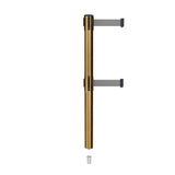 Retractable Dual Belt Barrier Stanchion, Mini Socket Base, Satin Brass Post, 11 ft Belt - Montour Line MX630DSK - Crowd Control Warehouse
