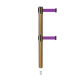 Retractable Dual Belt Barrier Stanchion, Mini Socket Base, Satin Brass Post, 13 ft Belt - Montour Line MX630DSK - Crowd Control Warehouse