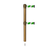 Retractable Dual Belt Barrier Stanchion, Mini Socket Base, Satin Brass Post, 7.5 ft Belt - Montour Line MX630DSK - Crowd Control Warehouse