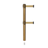 Retractable Dual Belt Barrier Stanchion, Mini Socket Base, Satin Brass Post, 7.5 ft Belt - Montour Line MX630DSK - Crowd Control Warehouse