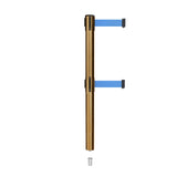 Retractable Dual Belt Barrier Stanchion, Mini Socket Base, Satin Brass Post, 9 ft Belt - Montour Line MX630DSK - Crowd Control Warehouse