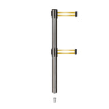 Retractable Dual Belt Barrier Stanchion, Mini Socket Base, Satin Stainless Steel Post, 11 ft Belt - Montour Line MX630DSK - Crowd Control Warehouse