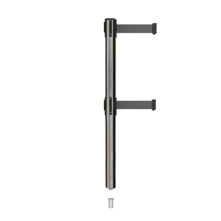 Retractable Dual Belt Barrier Stanchion, Mini Socket Base, Satin Stainless Steel Post, 13 ft Belt - Montour Line MX630DSK - Crowd Control Warehouse