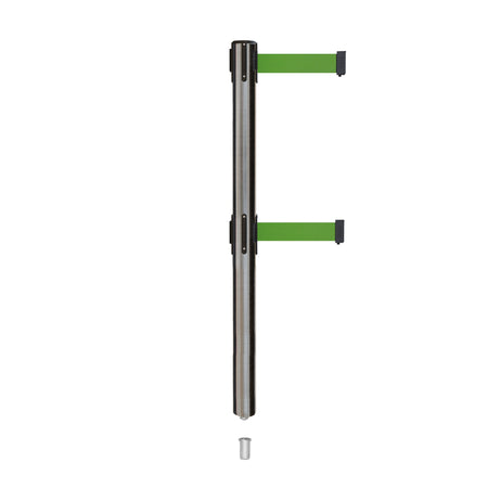 Retractable Dual Belt Barrier Stanchion, Mini Socket Base, Satin Stainless Steel Post, 13 ft Belt - Montour Line MX630DSK - Crowd Control Warehouse