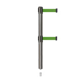 Retractable Dual Belt Barrier Stanchion, Mini Socket Base, Satin Stainless Steel Post, 7.5 ft Belt - Montour Line MX630DSK - Crowd Control Warehouse