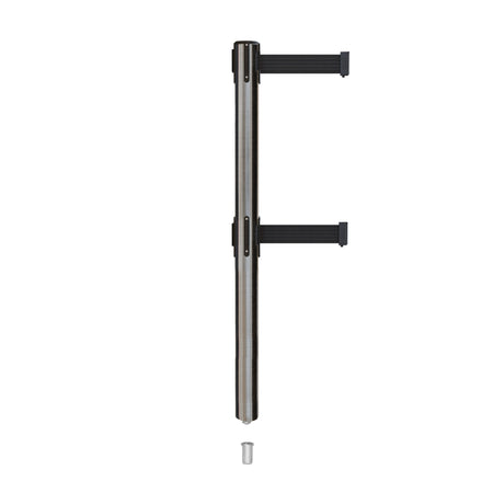 Retractable Dual Belt Barrier Stanchion, Mini Socket Base, Satin Stainless Steel Post, 7.5 ft Belt - Montour Line MX630DSK - Crowd Control Warehouse